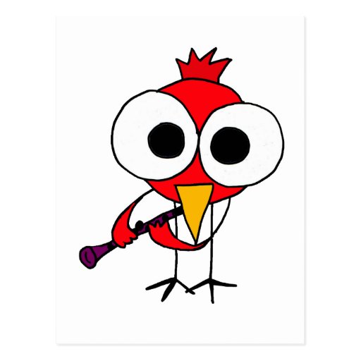 XX- Cardinal Bird Playing Clarinet Cartoon Postcards