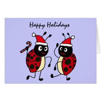 XX- Dancing Ladybugs Wearing Santa Hats Greeting Card