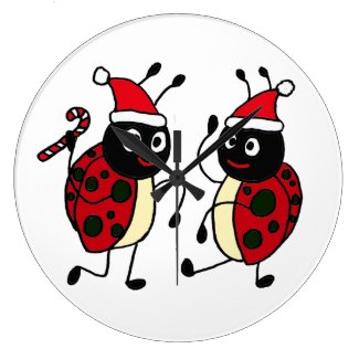 XX- Dancing Ladybugs Wearing Santa Hats Wall Clock