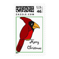 XX- Funky Cardinal Merry Christmas Postage stamp