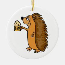 XX- Funny Hedgehog Rasing a Pint Christmas Ornament