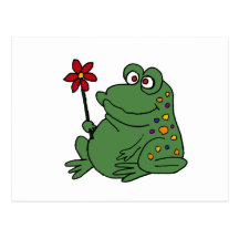 XX- Funny Hippie Frog holding Daisy Postcard