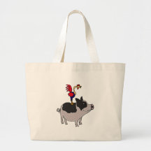 XX- Rooster on a Pot Bellied Pig Cartoon Canvas Bags