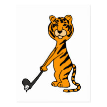 XX- Tiger Playing Golf Cartoon Postcard
