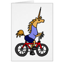 XX- Unicorn Riding Bicycle Cartoon Greeting Card
