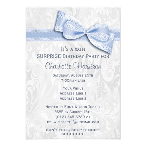 XXth SURPRISE Birthday Party Damask and Bow Card