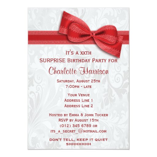 XXth SURPRISE Birthday Party Damask and Bow Invites