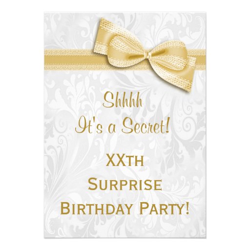 XXth SURPRISE Birthday Party Damask and Bow Personalized Announcement