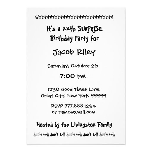 xxth SURPRISE Black and White Birthday Party SB012 Invites