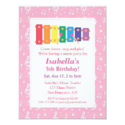 Xylophone Music Themed Birthday Party 4.25" X 5.5" Invitation Card