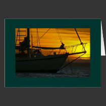 Yacht at sunset cards