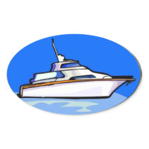 Yacht in Oval Oval Stickers