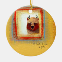 Yak art 2 yaks fun silly cute original painting christmas ornament