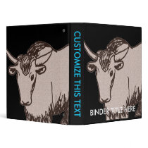 Yak cartoon drawing, brown and sandstone binders