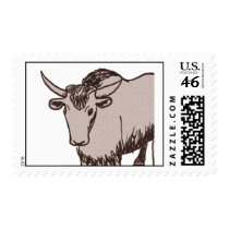 Yak cartoon drawing, brown and sandstone stamps