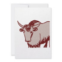 Yak cartoon drawing, red and sandstone textured custom invite