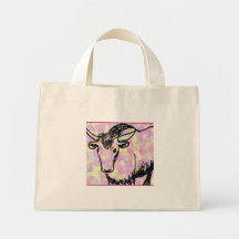 Yak outline in black against a pastel spotty back tote bag