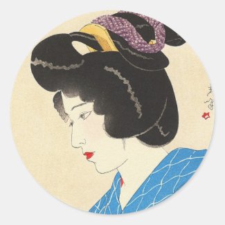 Yamakawa Shuho Dusk Tasogare japanese lady art Round Sticker