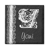 Yani Y Monogram White Lace on Black Magnet