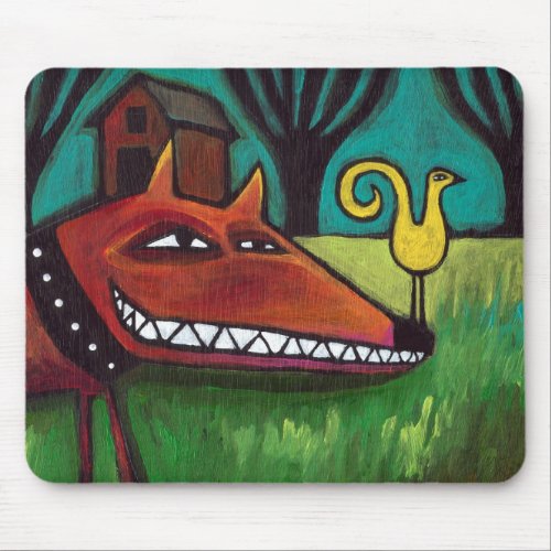 Yard Dog Mousepad - Toothy Grinned Dog with Yellow Bird