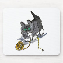 Yarn Hesitation by Nervous Kitten Mouse Pads