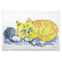 Yarn... What yarn? asks Tig -orange kitten Place Mats