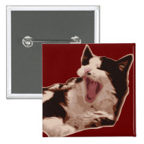 Yawning Black & White Cat buttons