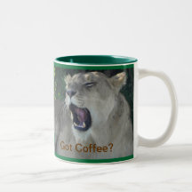 Yawning "Got Coffee?" Lioness Mugs
