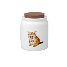 Yawning Tabby in Pastel Pencil Sketch Candy Dishes