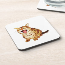 Yawning Tabby in Pastel Pencil Sketch Beverage Coaster