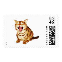 Yawning Tabby in Pastel Pencil Sketch Postage Stamps