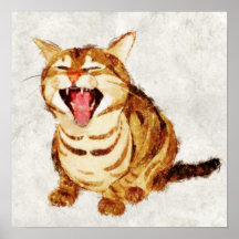 Yawning Tabby in Pastel Pencil Sketch Print