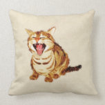 Yawning Tabby in Pastel Pencil Sketch Throw Pillow