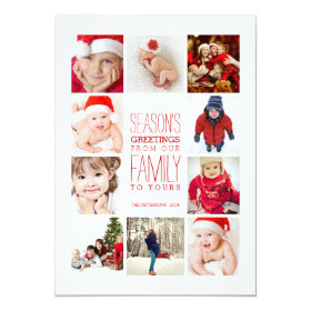 Year of Photos Season's Greetings Collage in Red 5x7 Paper Invitation Card