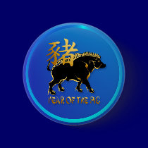 Year Of The Pig-Black Boar Symbol  Buttons