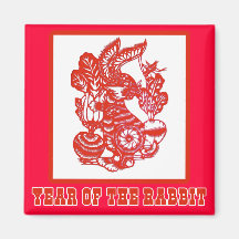Year of the Rabbit Chinese Paper Cut Art Magnets