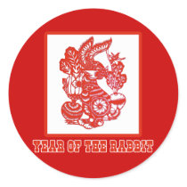 Year of the Rabbit Chinese Paper Cut Art Round Stickers