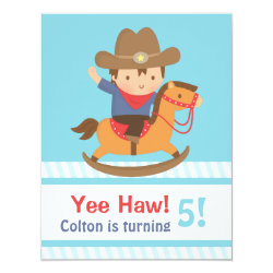 Yee Haw Western Cowboy Kids Birthday Party 4.25" X 5.5" Invitation Card