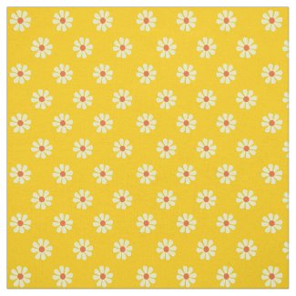 Yellow 1960's Retro Flower Power Cotton Quilt Quar Fabric