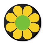 Yellow 60's Flower Power Refrigerator Magnet
