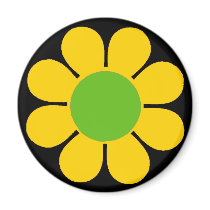 Yellow 60's Flower Power Refrigerator Magnet