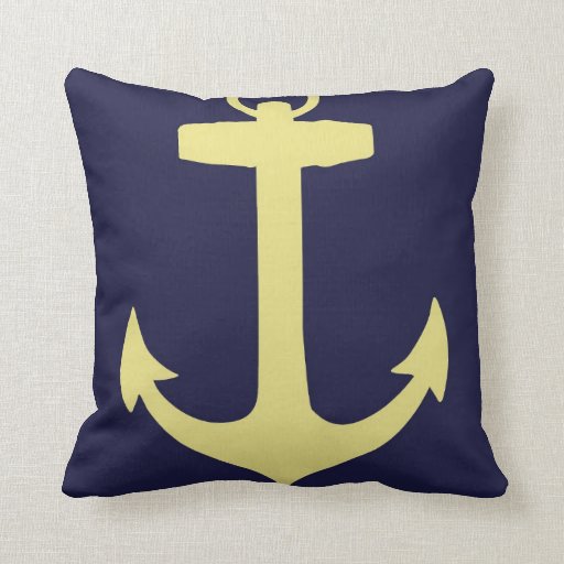 Yellow Anchor - Navy Blue Throw Pillows Zazzle