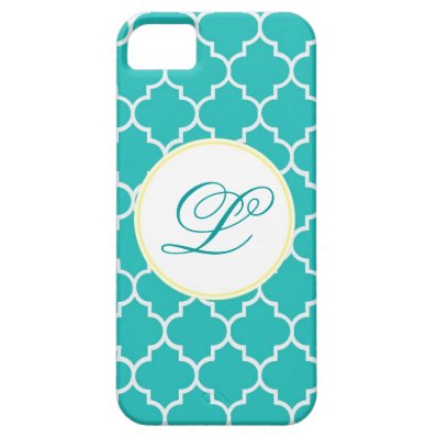 Yellow and Aqua Monogram Quatrefoil iPhone 5 Cover