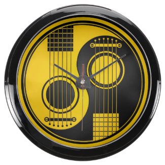 Yellow and Black Acoustic Guitars Yin Yang Aquarium Clock