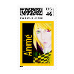 Yellow and Black Anime Boy Skater Postage Stamp