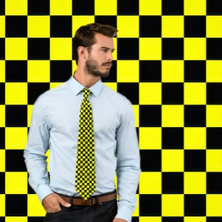 Yellow and Black Checkerboard Necktie tie