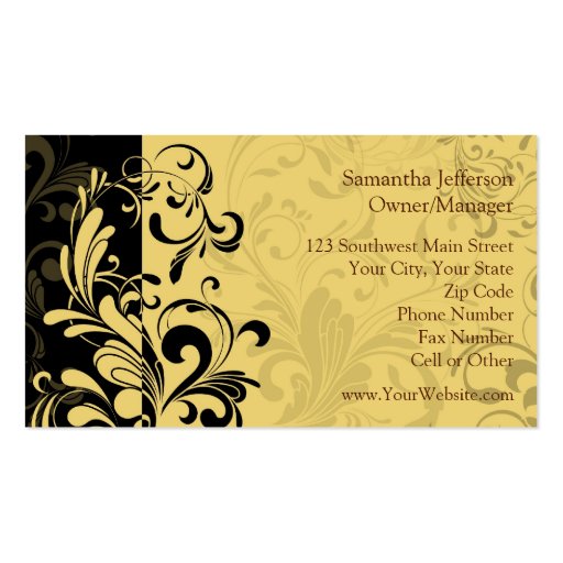 Yellow and Black Contemporary Swirl Business Card Templates (back side)