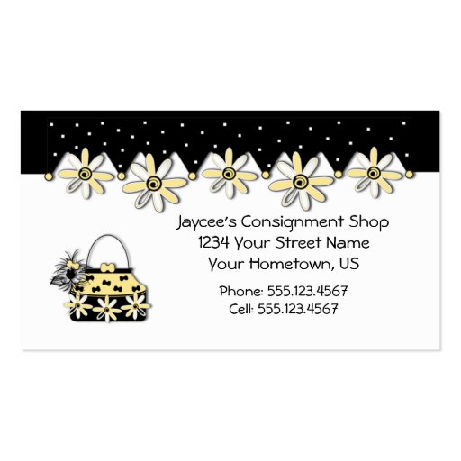 Yellow and Black Daisies Shopping Business Card (front side)