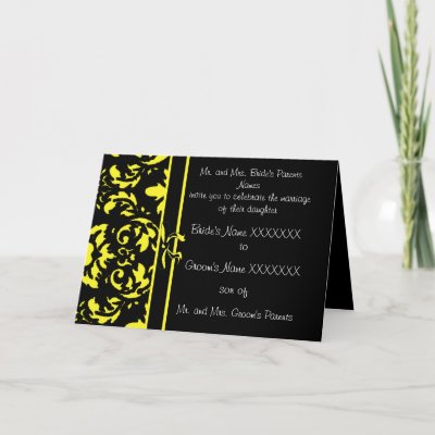 Yellow and Black Damask Wedding Invitation Cards by samack