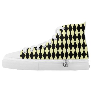 Yellow And Black Diamond Pattern Printed Shoes